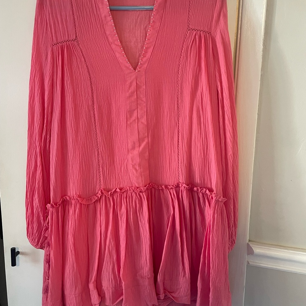 Pomander Place Pink Ruffled 3/4 Sleeve Tunic